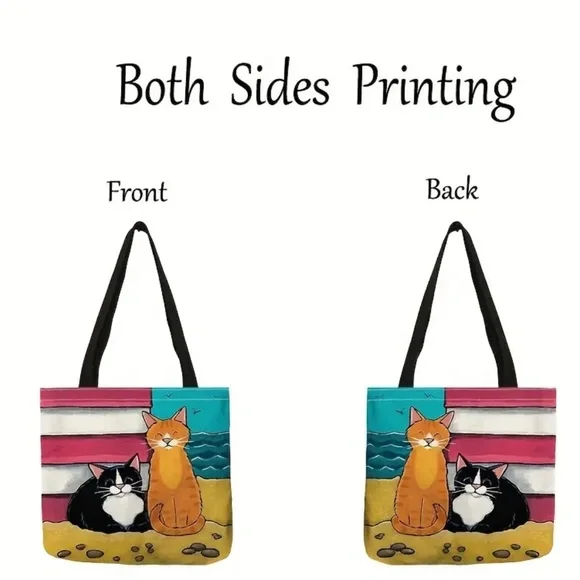 NIP! Adorable Women’s Reusable Canvas Tote Bag with 5 Cats! - Picture 3 of 4